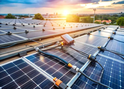 Close-up of solar panel wiring and connectors on a rooftop, highlighting professional termination for maximum efficiency.