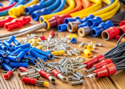 Top 10 electrical wire connectors neatly arranged on a workbench