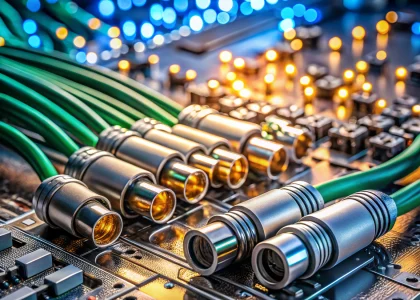 Close-up of precision electrical connectors on PCB highlighting seamless system performance and reliability