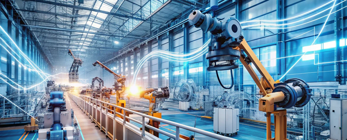Industrial cable manufacturing robots with AI-driven predictive maintenance analytics dashboard