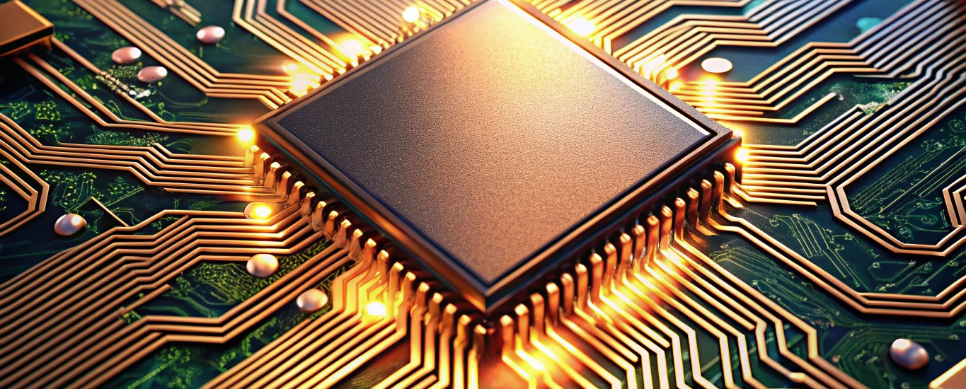 Photorealistic high-speed PCB layout with detailed copper traces and differential pair routing showcasing optimal signal integrity