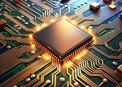 Photorealistic high-speed PCB layout with detailed copper traces and differential pair routing showcasing optimal signal integrity