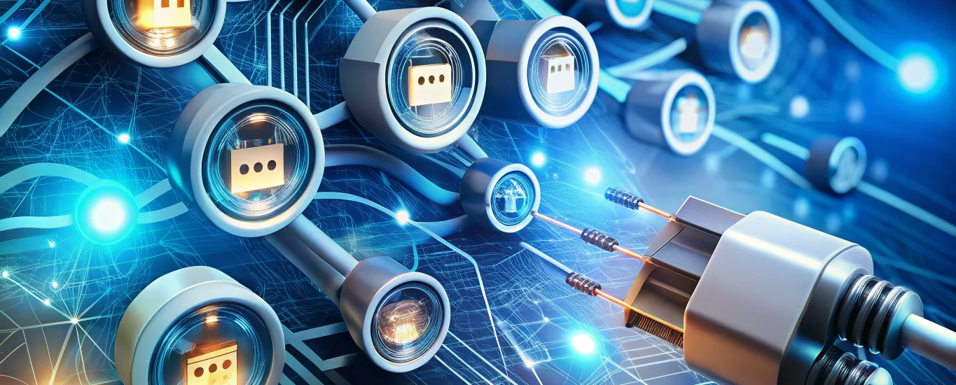 Smart wire connectors with digital overlays and IoT icons illustrating real-time monitoring and electrical efficiency