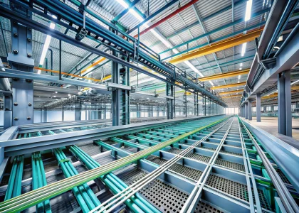 structured industrial cable tray installation showcasing lightweight composite FRP trays
